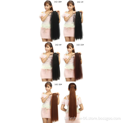 Hot sell drawstring Ponytail, premium synthetic fiber,100gr,28inch, various colors corn kinky straight ponytail